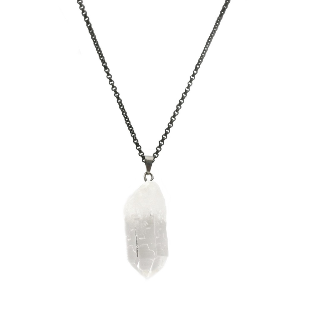 New Handmade Milky Quartz Pendulum S925 Sterling Silver Unisex Necklace 18”